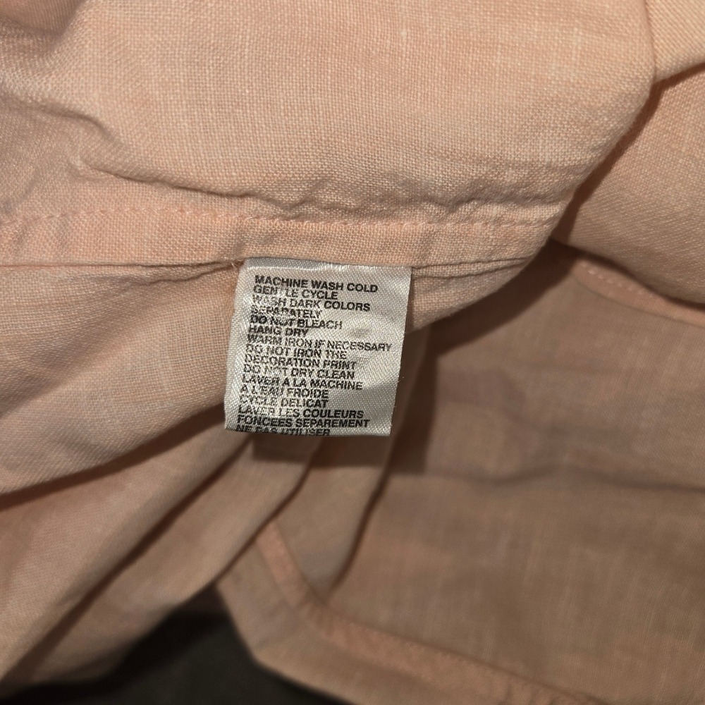 Tommy Bahama Relax Mens L Peach 100% Linen Long Sleeve Button Up Shirt Pocket - Picture 9 of 9